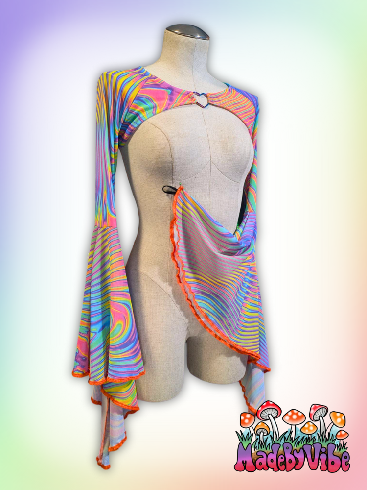 Prismatic Mesh Flare Sleeve Shrug