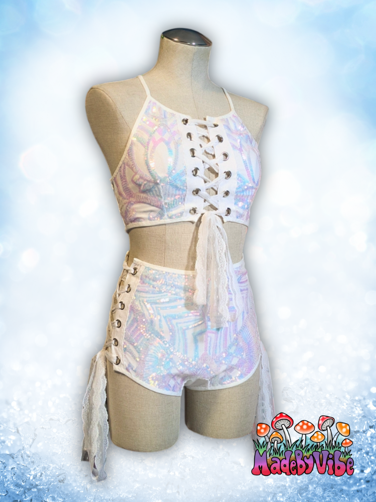 Icy Prism Lace Up Backless Crop Top - Ready to Ship