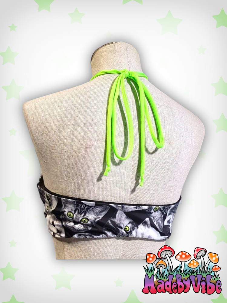 Cat Print Halter Swim Top - Ready to Ship