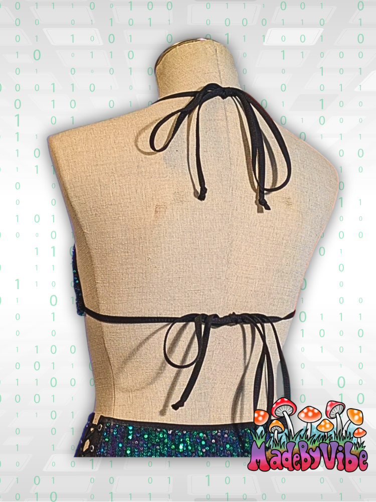 Digital Rain Sequin Triangle Halter Top - Ready to Ship