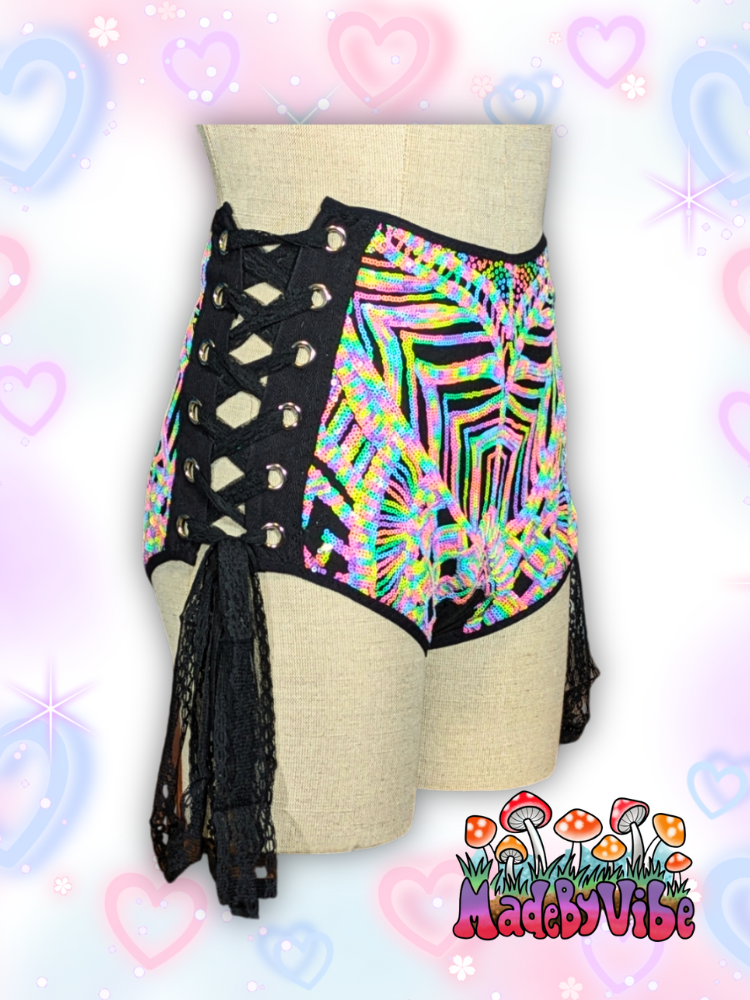 Nostalgic Neon High Waisted Side Lace Booty Shorts - Ready to Ship