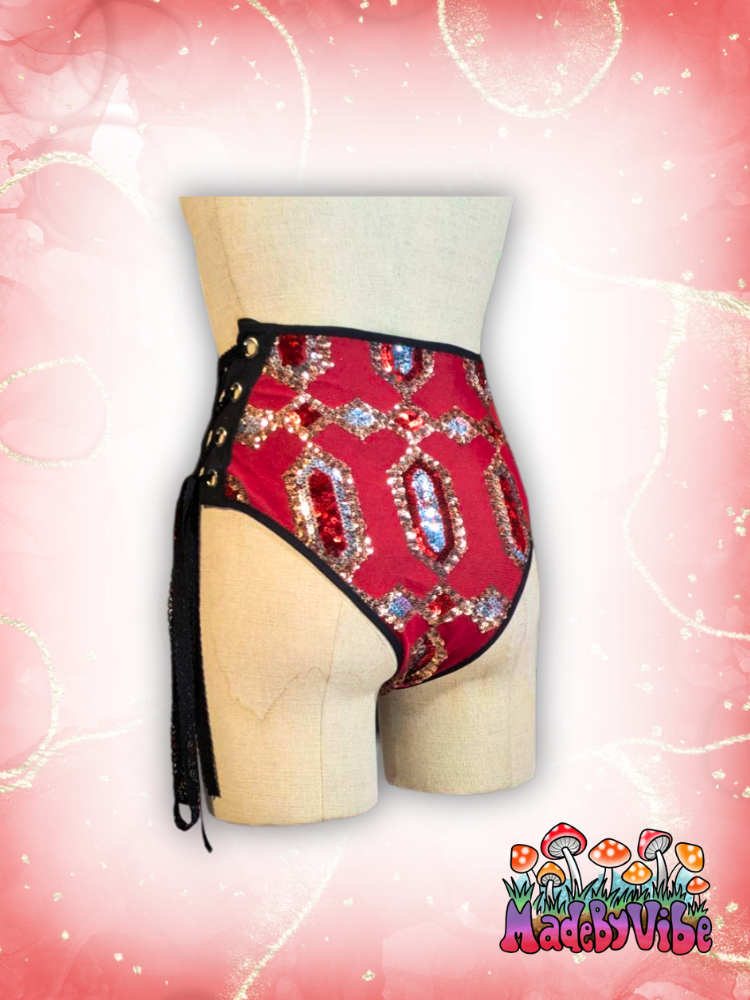 Royal Ruby Lace Up Rave Bottoms - Ready to Ship