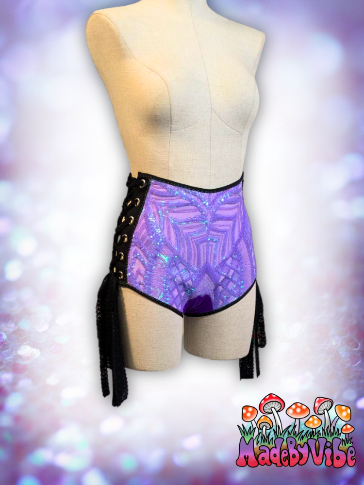 Lavender Haze High Waisted Side Lace Booty Shorts - Ready to Ship