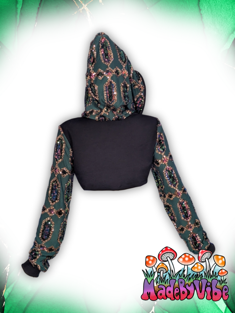 Emerald Nightfall Hooded Ultra Crop Top - Ready to Ship