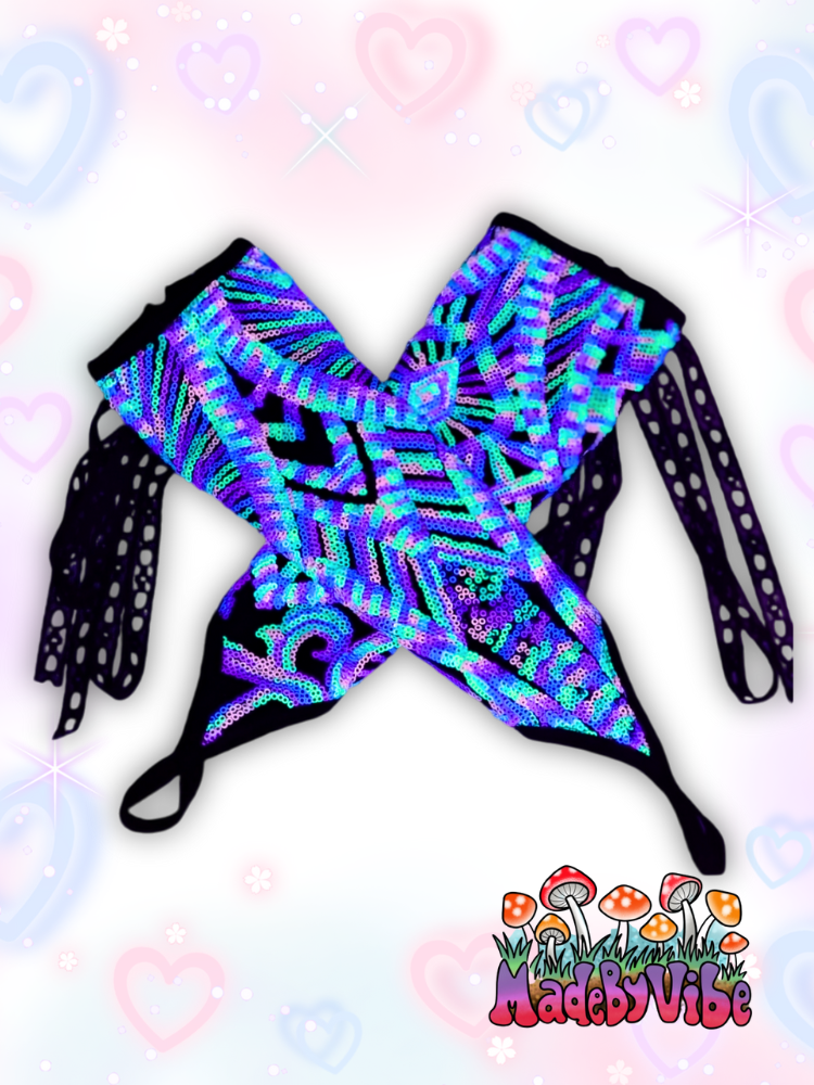 Nostalgic Neon Lace Up Arm Sleeves with Finger Loop - Ready to Ship