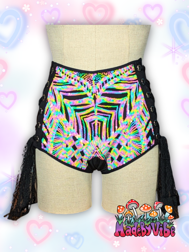 Nostalgic Neon High Waisted Side Lace Booty Shorts - Made to Order