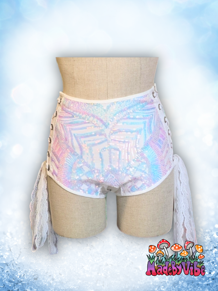 Icy Prism High Waisted Side Lace Booty Shorts - Ready to Ship