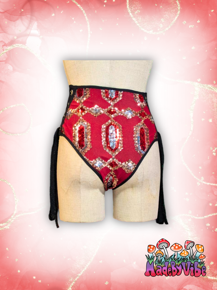 Royal Ruby Lace Up Rave Bottoms - Ready to Ship