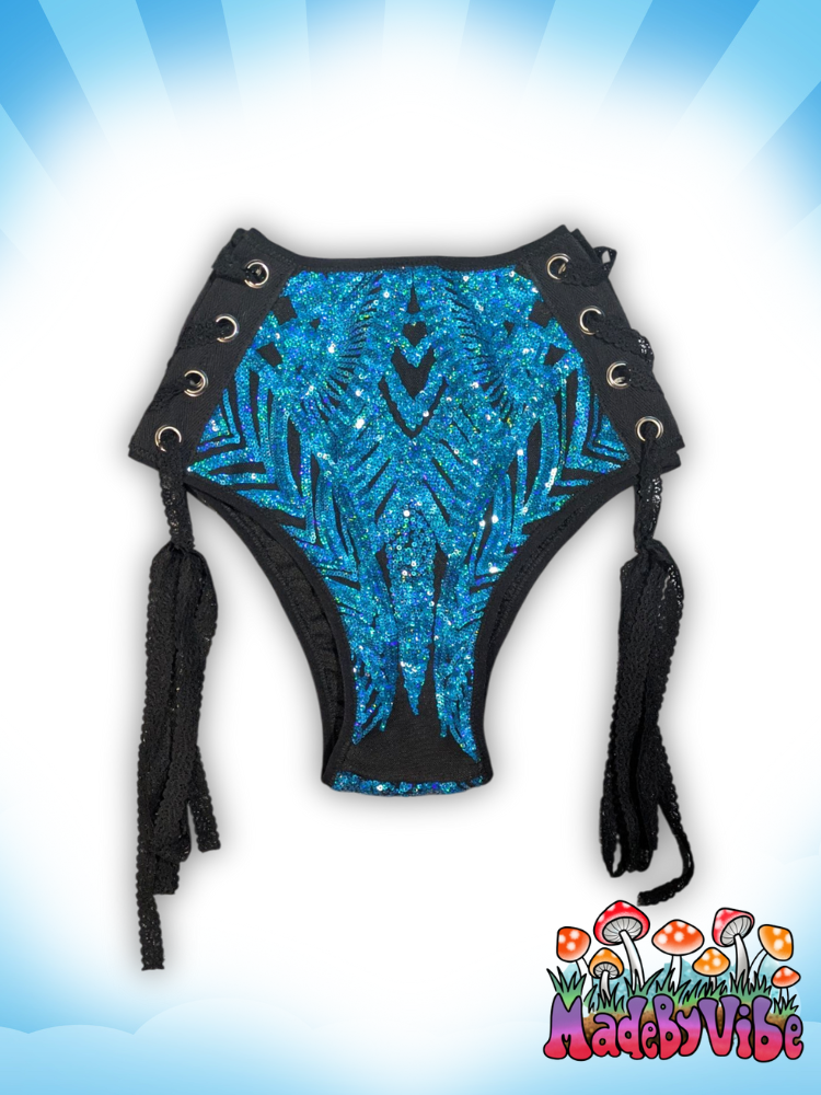 Azure Lace Up Rave Bottoms - Ready to Ship