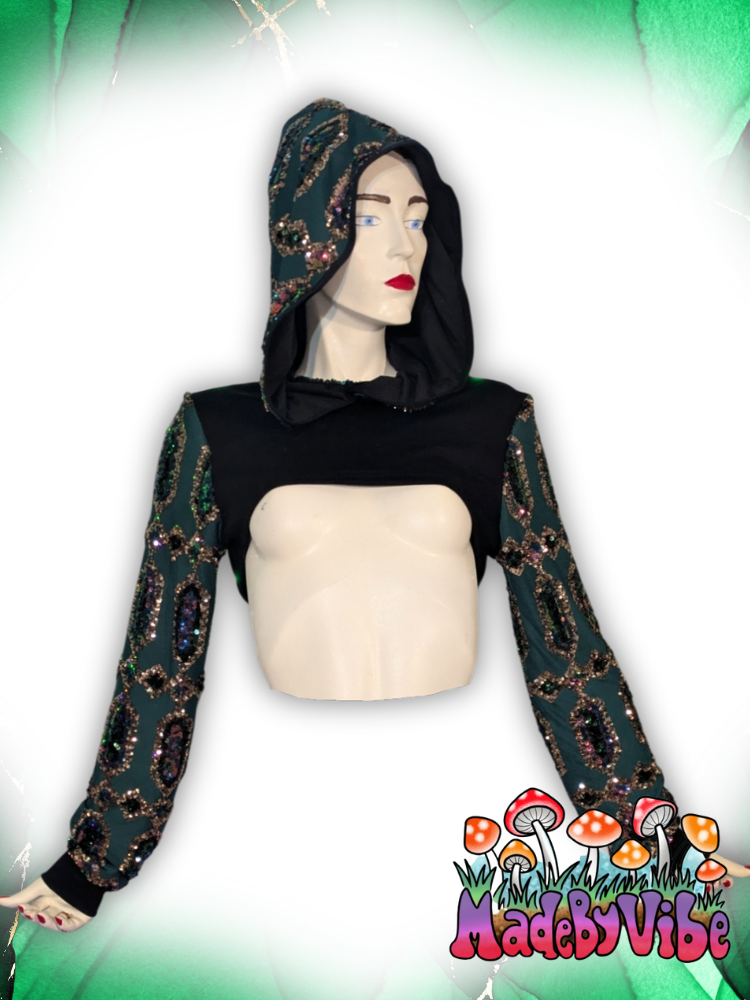 Emerald Nightfall Hooded Ultra Crop Top - Ready to Ship