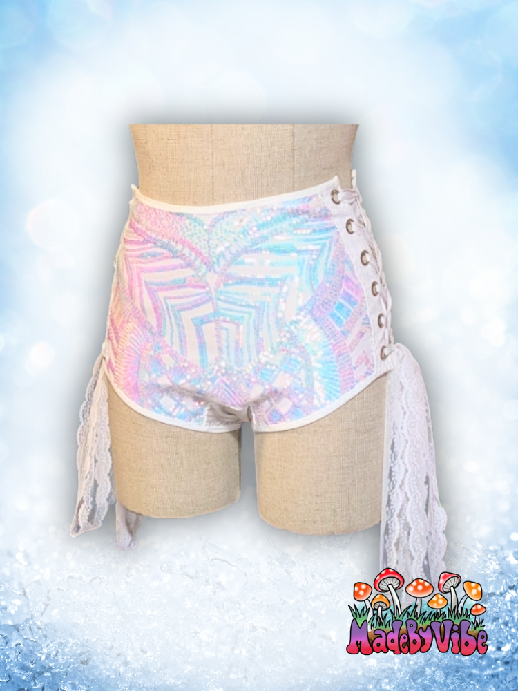 Icy Prism High Waisted Side Lace Booty Shorts - Made to Order