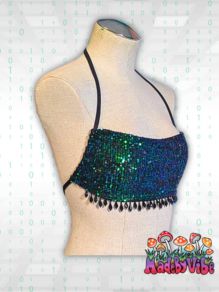 Digital Rain Cowl Neck Halter Top - Ready to Ship