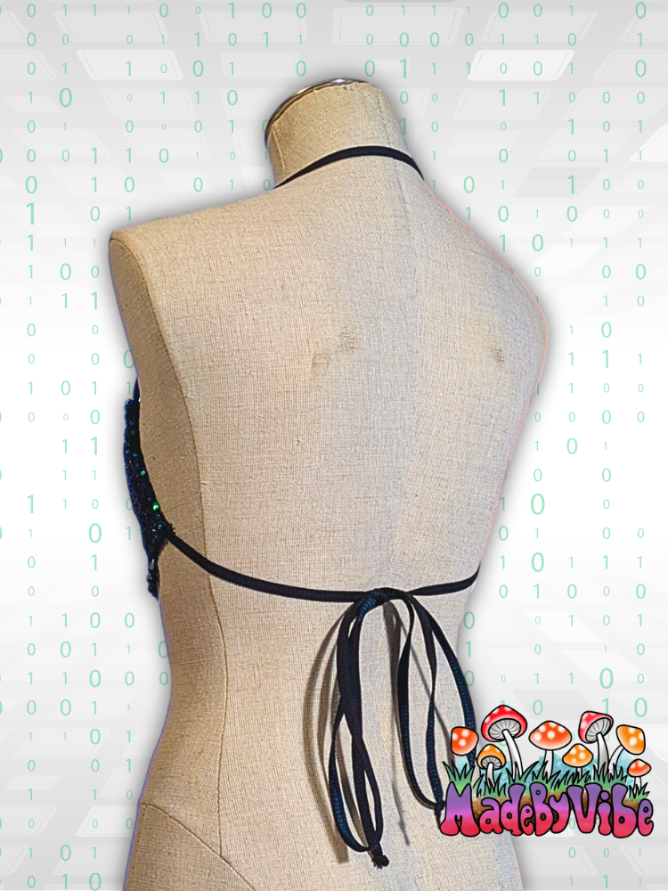 Digital Rain Cowl Neck Halter Top - Ready to Ship