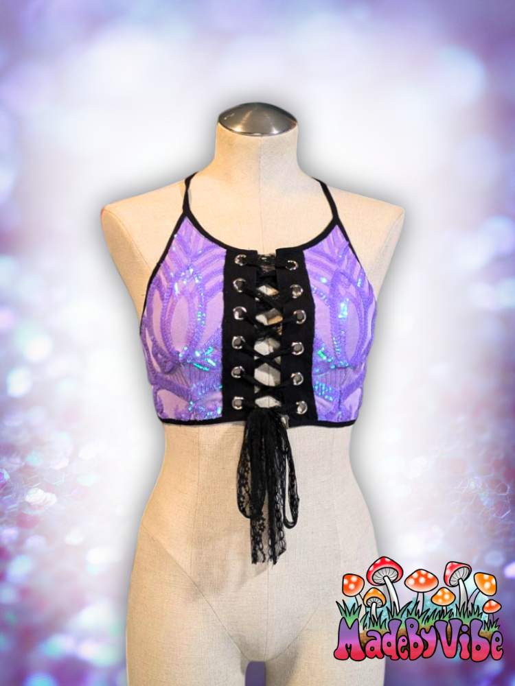 Lavender Haze Lace Up Backless Crop Top - Ready to Ship
