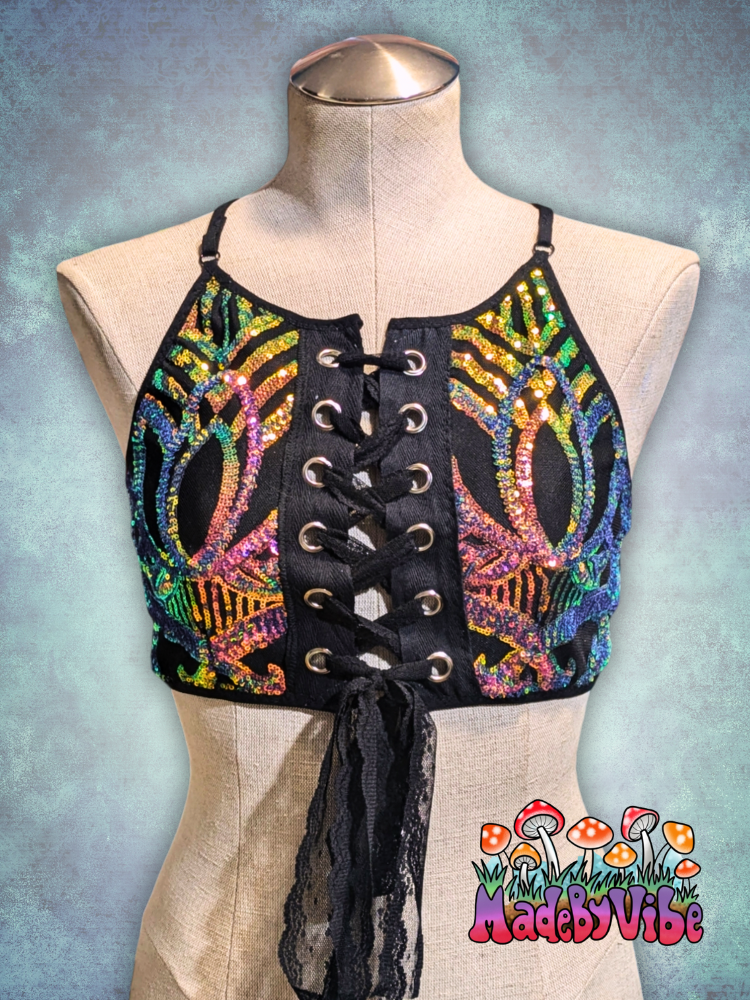 Midnight Aurora Lace Up Backless Crop Top - Ready to Ship