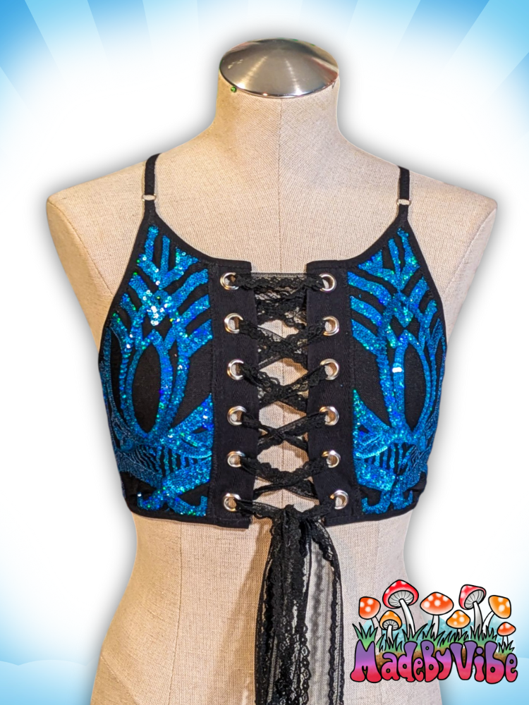Azure Lace Up Backless Crop Top - Ready to Ship