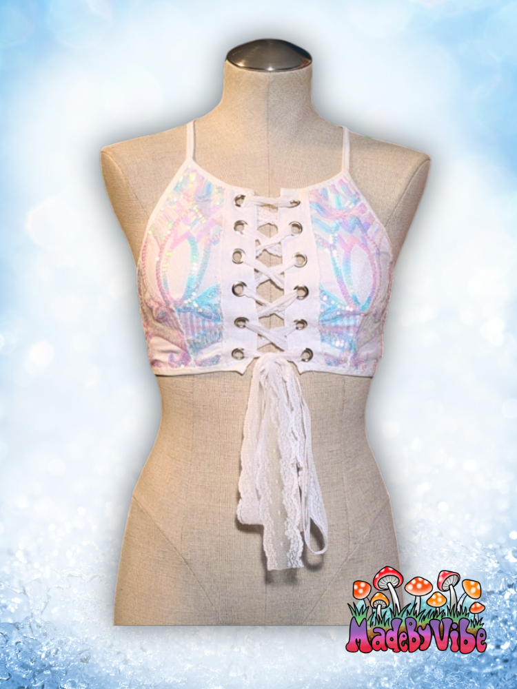 Icy Prism Lace Up Backless Crop Top - Ready to Ship