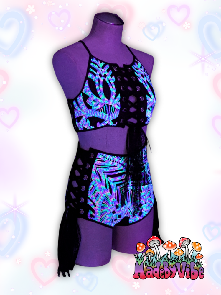 Nostalgic Neon High Waisted Side Lace Booty Shorts - Made to Order