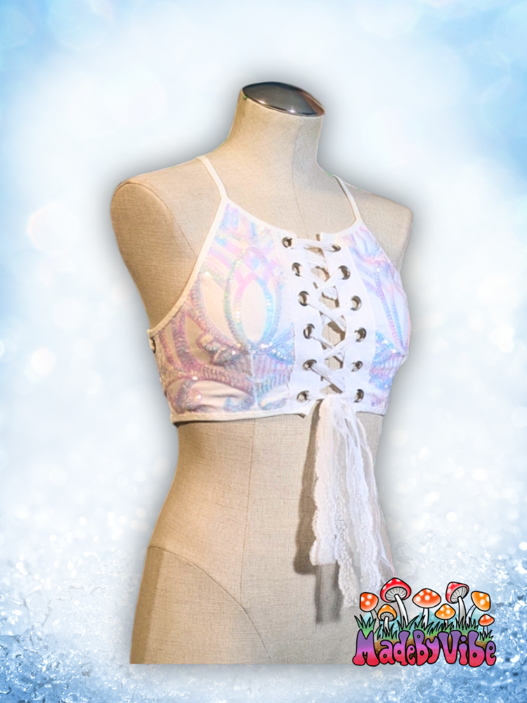 Icy Prism Lace Up Backless Crop Top - Ready to Ship