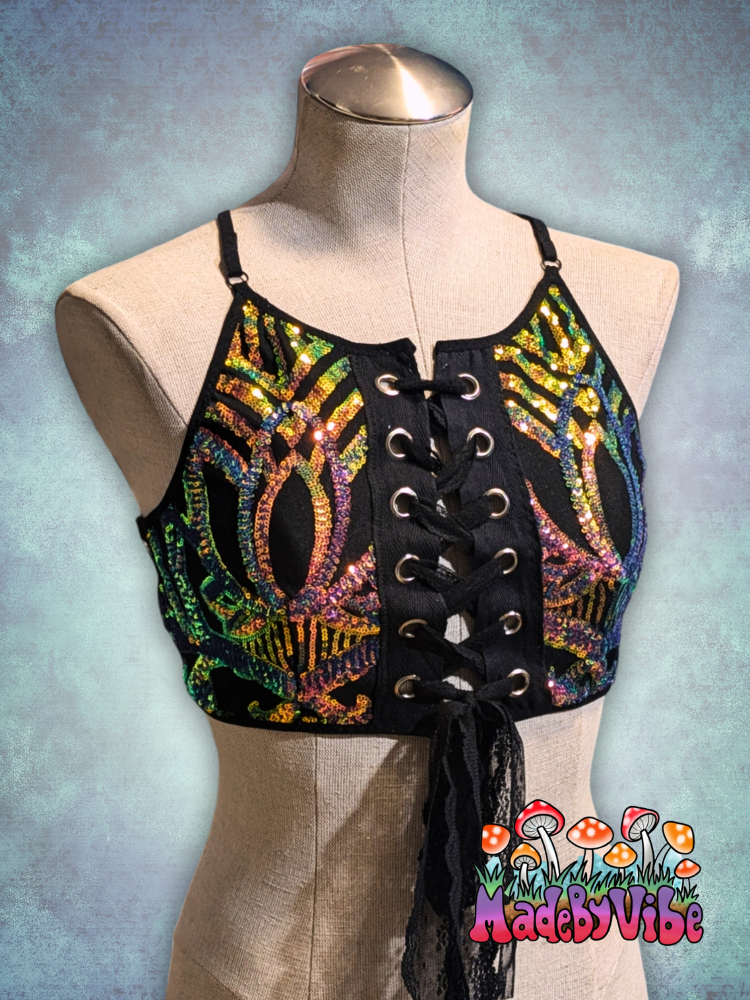 Midnight Aurora Lace Up Backless Crop Top - Ready to Ship
