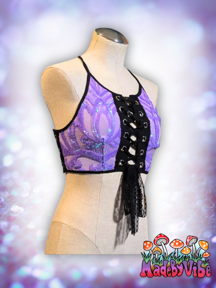 Lavender Haze Lace Up Backless Crop Top - Ready to Ship