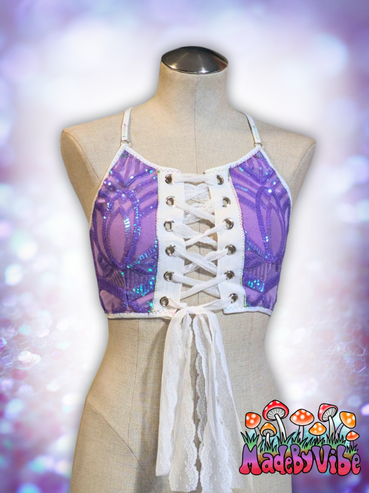 Lavender Haze Lace Up Backless Crop Top - Ready to Ship