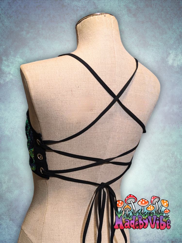 Midnight Aurora Lace Up Backless Crop Top - Made to Order