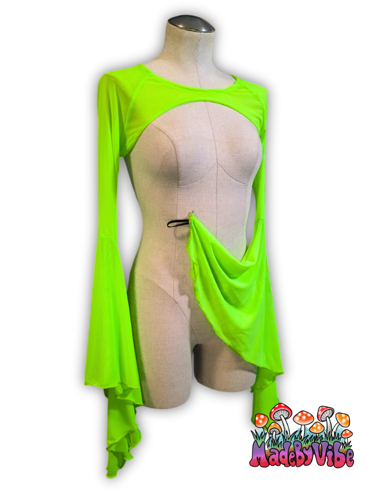 Neon Green Mesh Dramatic Flare Sleeve Shrug - Ready to Ship