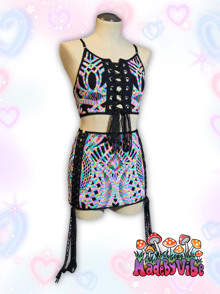 Nostalgic Neon Lace Up Sides Mini Pencil Skirt - Ready to Ship