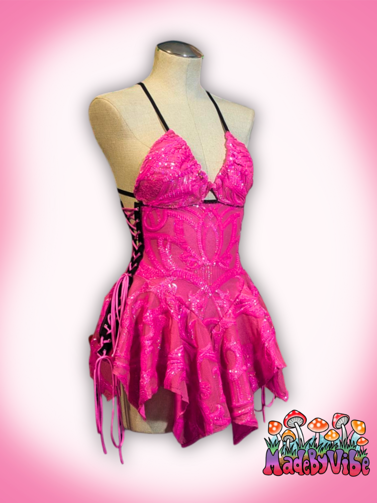 Hyper Pink Sequin Fairy Dress - Size Small - Ready to Ship
