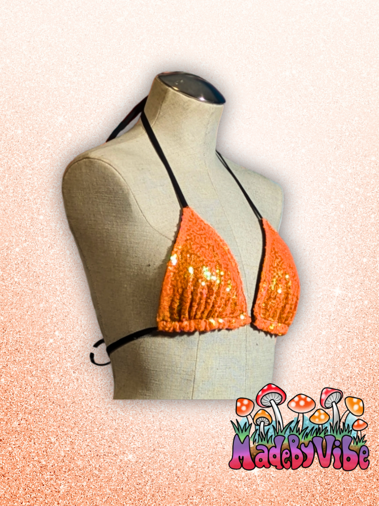 Orange Sequin Triangle Halter Top - Made to Order