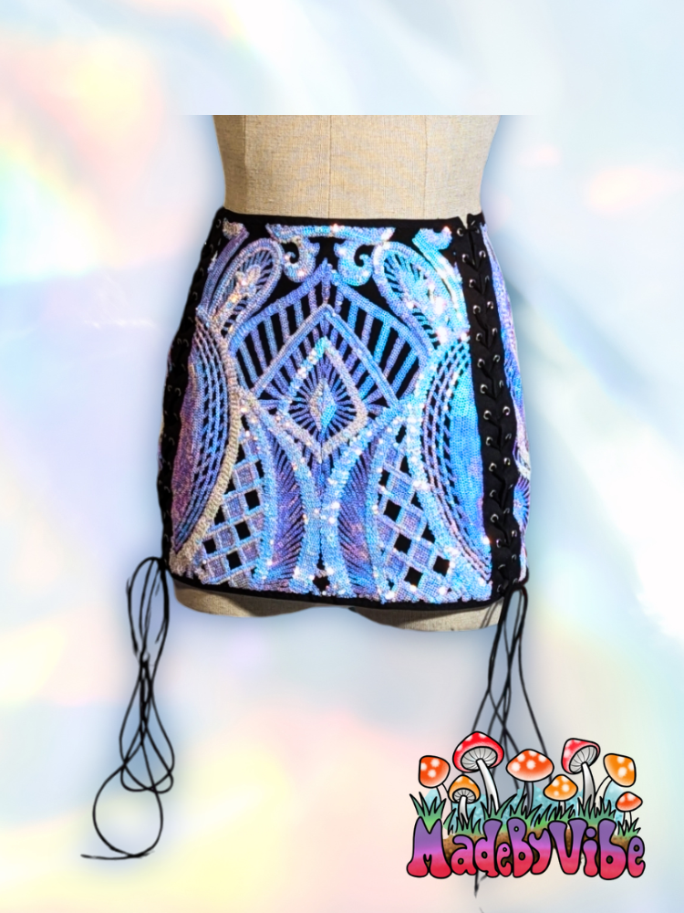 Opal Treasure Lace Up Sides Mini Pencil Skirt - Ready to Ship