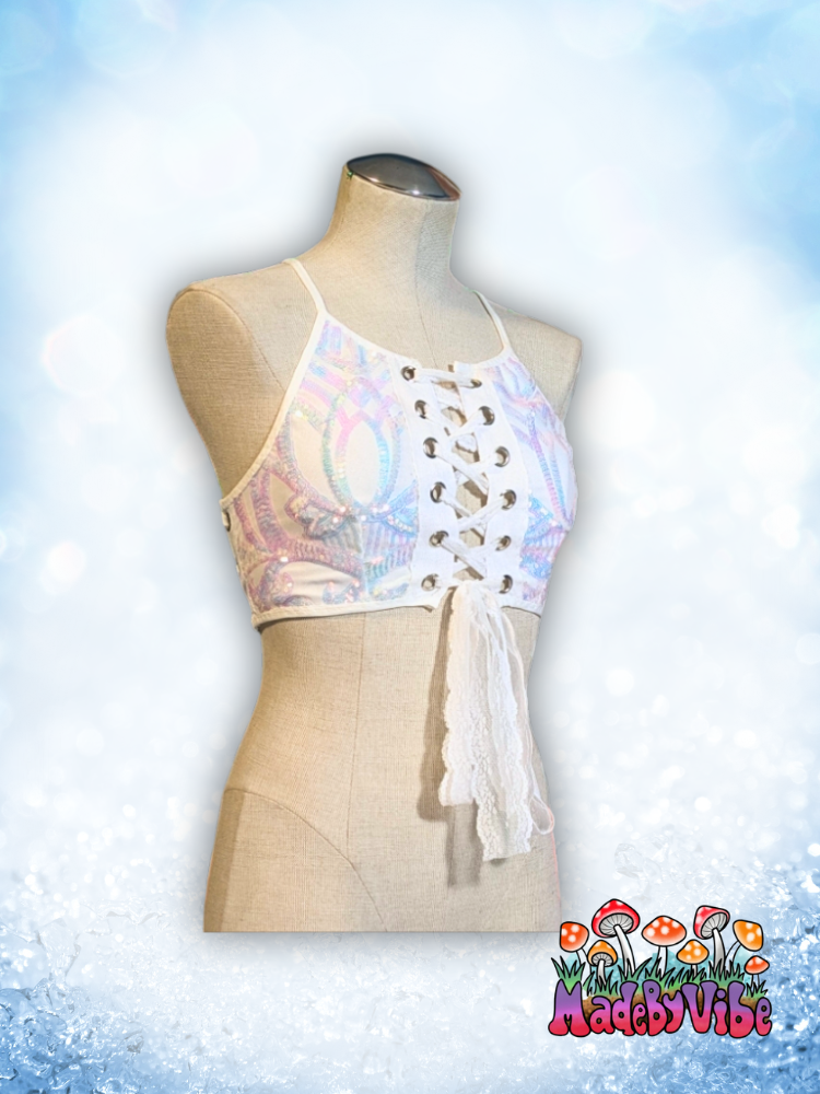 Icy Prism Lace Up Backless Crop Top - Ready to Ship