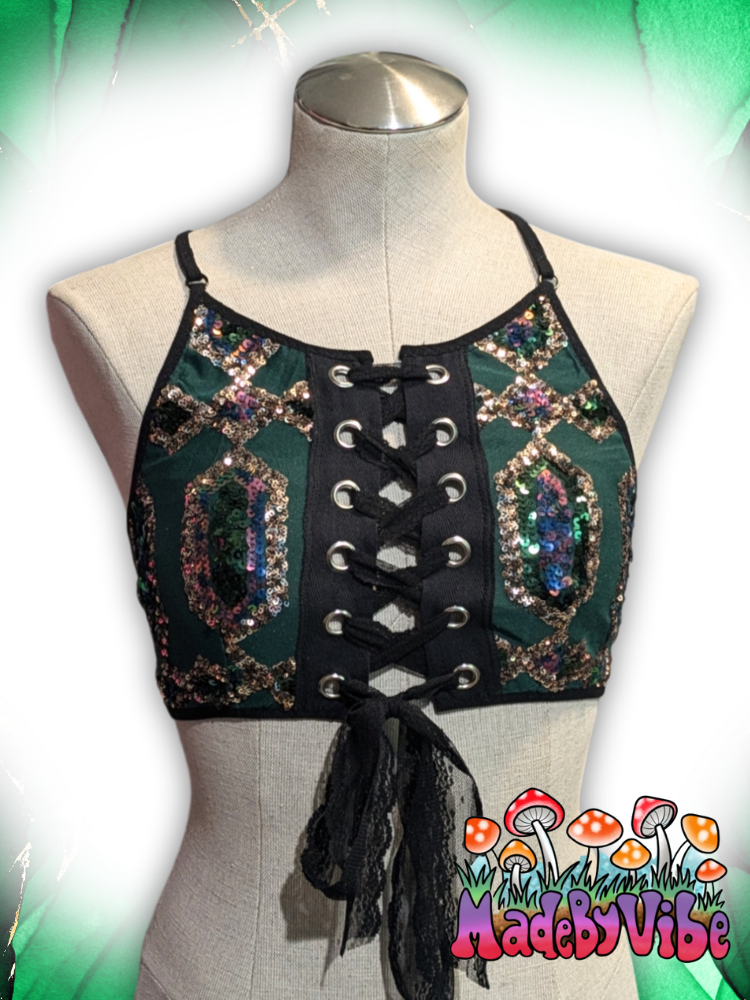 Emerald Nightfall Lace Up Backless Crop Top - Ready to Ship