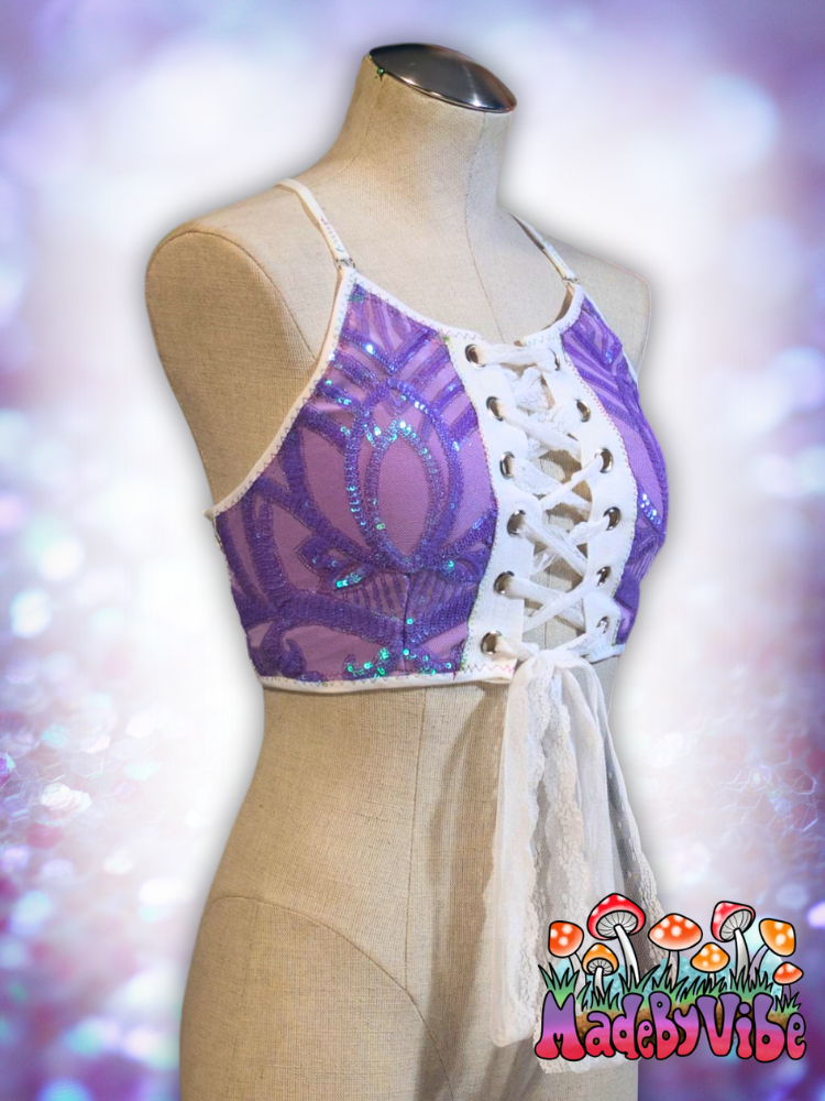 Lavender Haze Lace Up Backless Crop Top - Ready to Ship