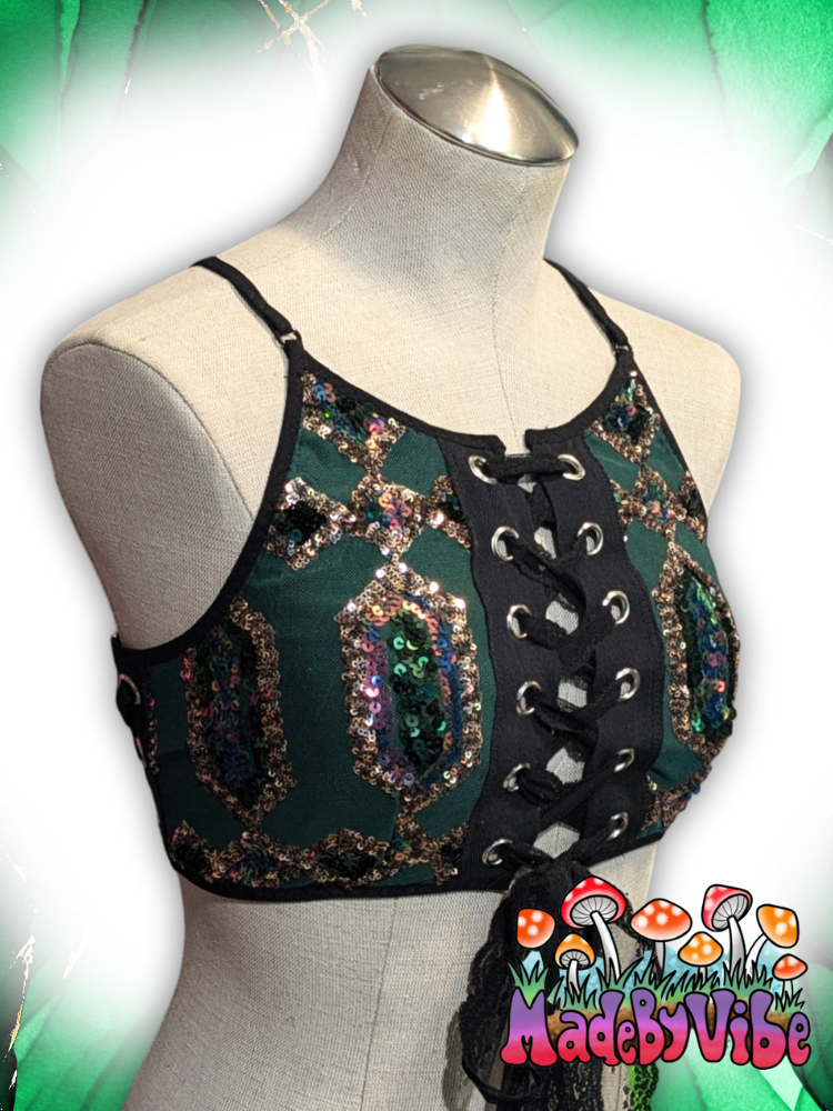 Emerald Nightfall Lace Up Backless Crop Top - Ready to Ship