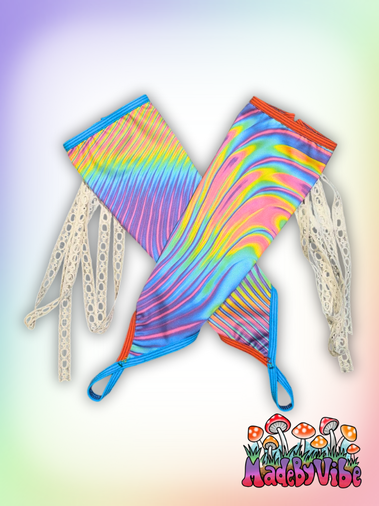 Prismatic Lace Up Arm Sleeves with Finger Loop - Ready to Ship