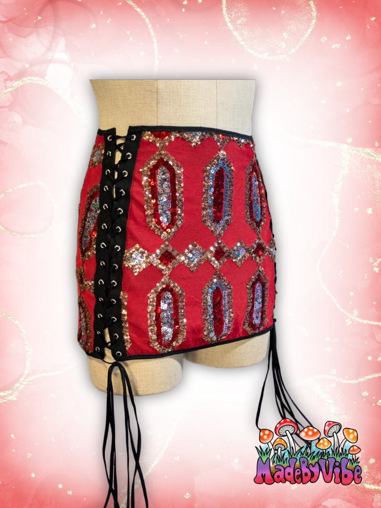 Royal Ruby Lace Up Sides Mini Pencil Skirt - Ready to Ship