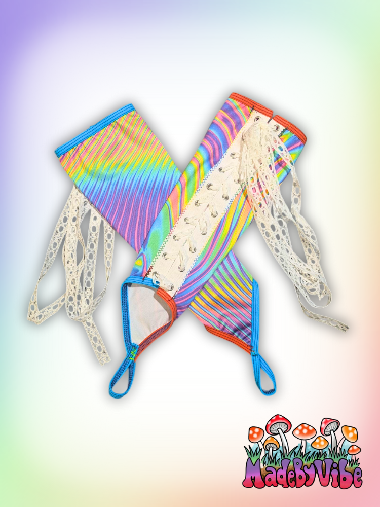 Prismatic Lace Up Arm Sleeves with Finger Loop - Ready to Ship