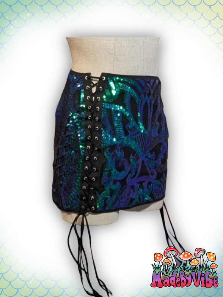Dragon Queen Lace Up Sides Mini Pencil Skirt - Ready to Ship