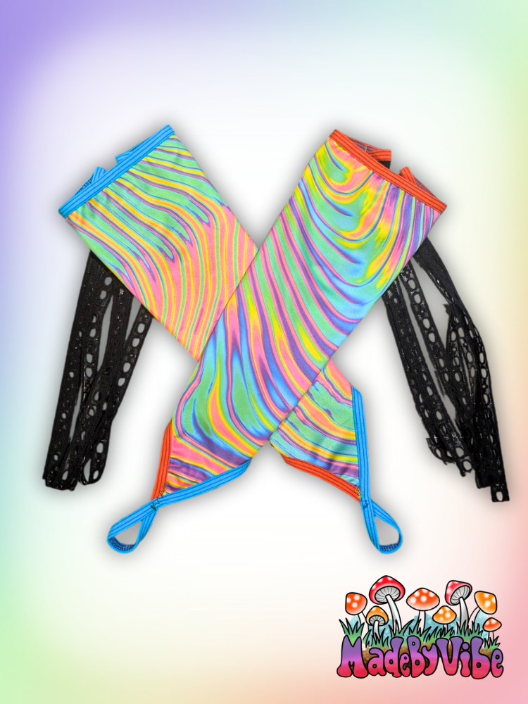 Prismatic Lace Up Arm Sleeves with Finger Loop - Ready to Ship