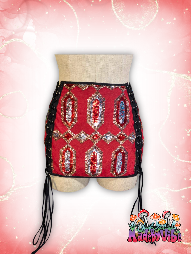 Royal Ruby Lace Up Sides Mini Pencil Skirt - Ready to Ship