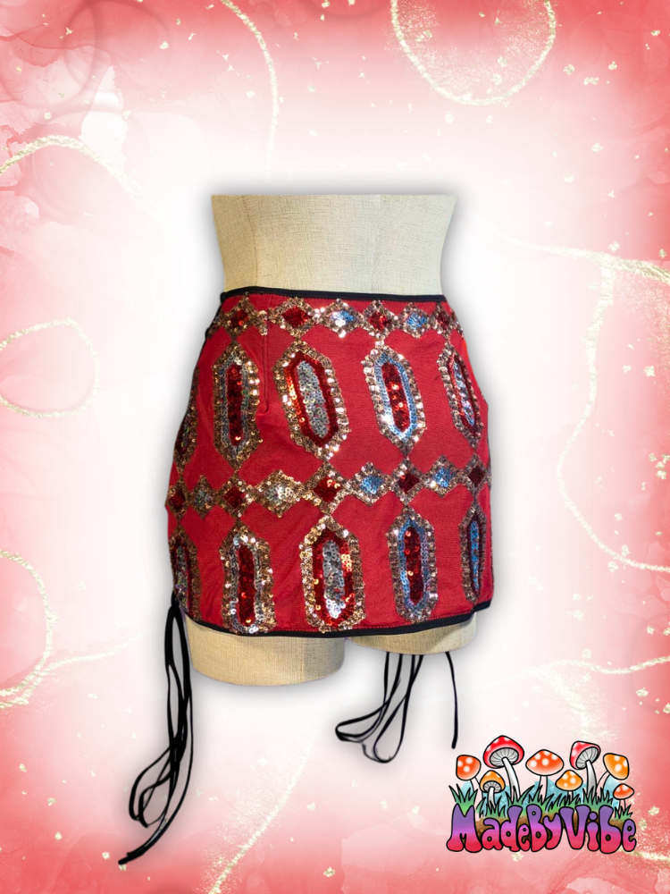 Royal Ruby Lace Up Sides Mini Pencil Skirt - Ready to Ship