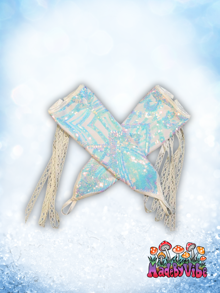Icy Prism Lace Up Arm Sleeves with Finger Loop - Ready to Ship