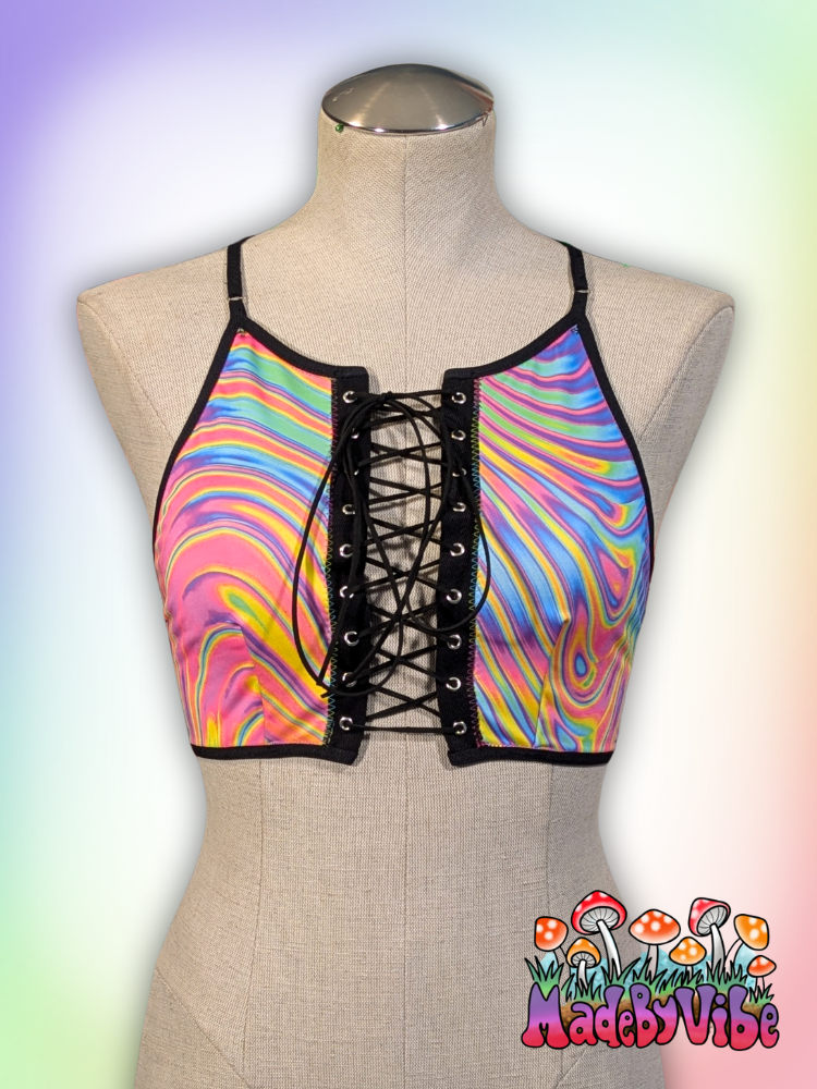 Prismatic Lace Up Backless Crop Top - Ready to Ship