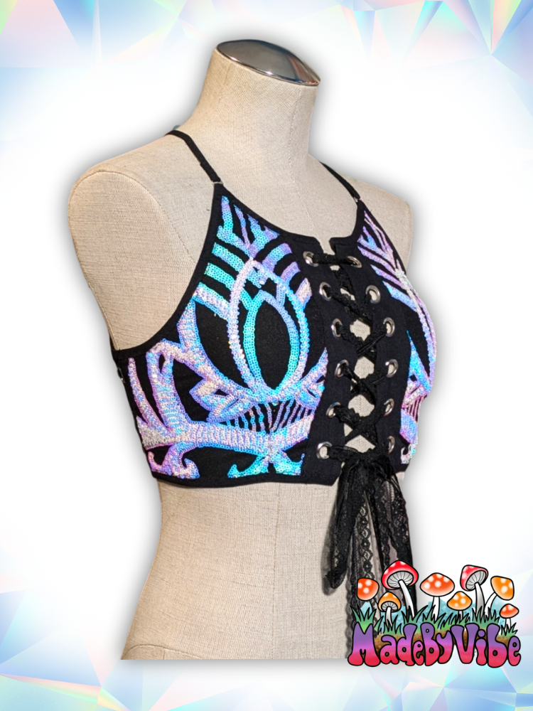 Opal Treasure Lace Up Backless Crop Top - Ready to Ship
