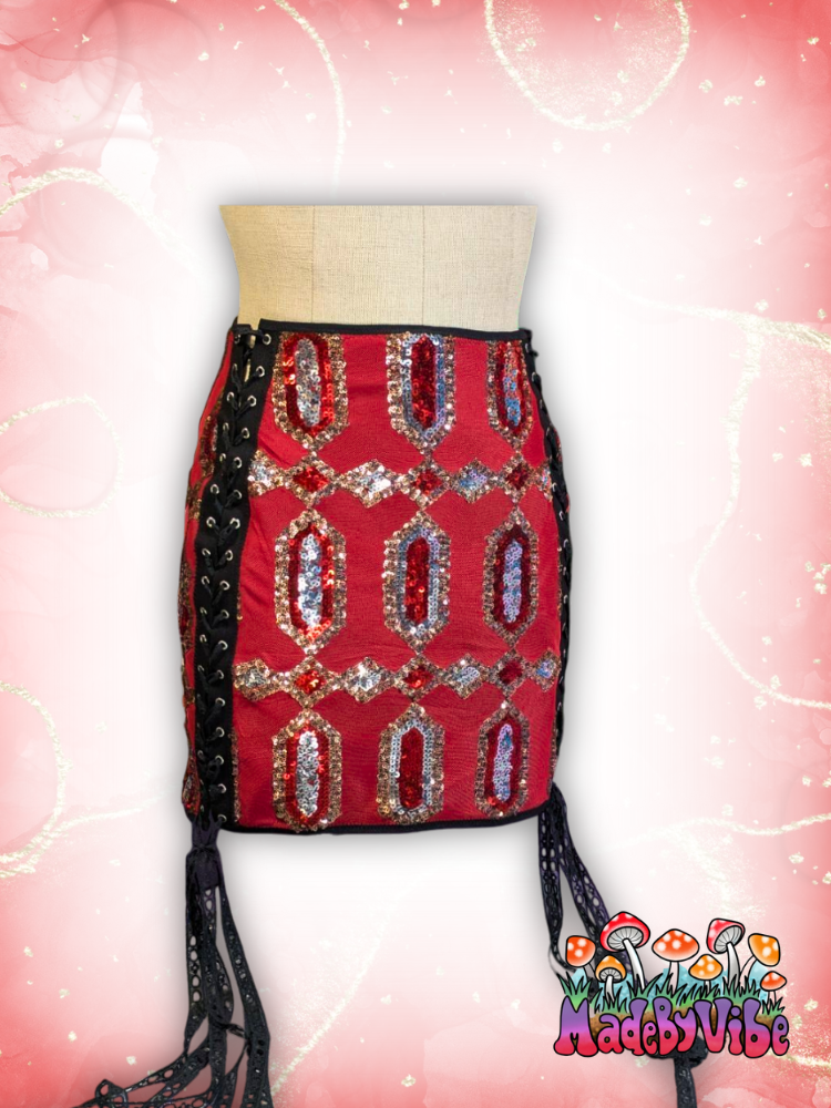 Royal Ruby Lace Up Sides Mini Pencil Skirt - Ready to Ship