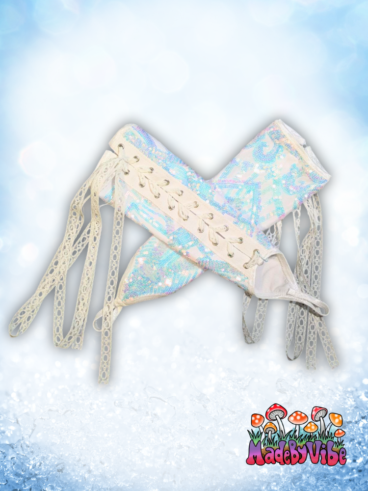 Icy Prism Lace Up Arm Sleeves with Finger Loop - Ready to Ship