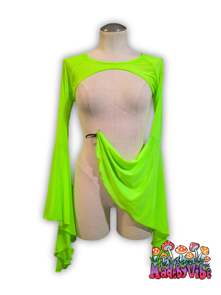 Neon Green Mesh Dramatic Flare Sleeve Shrug - Ready to Ship