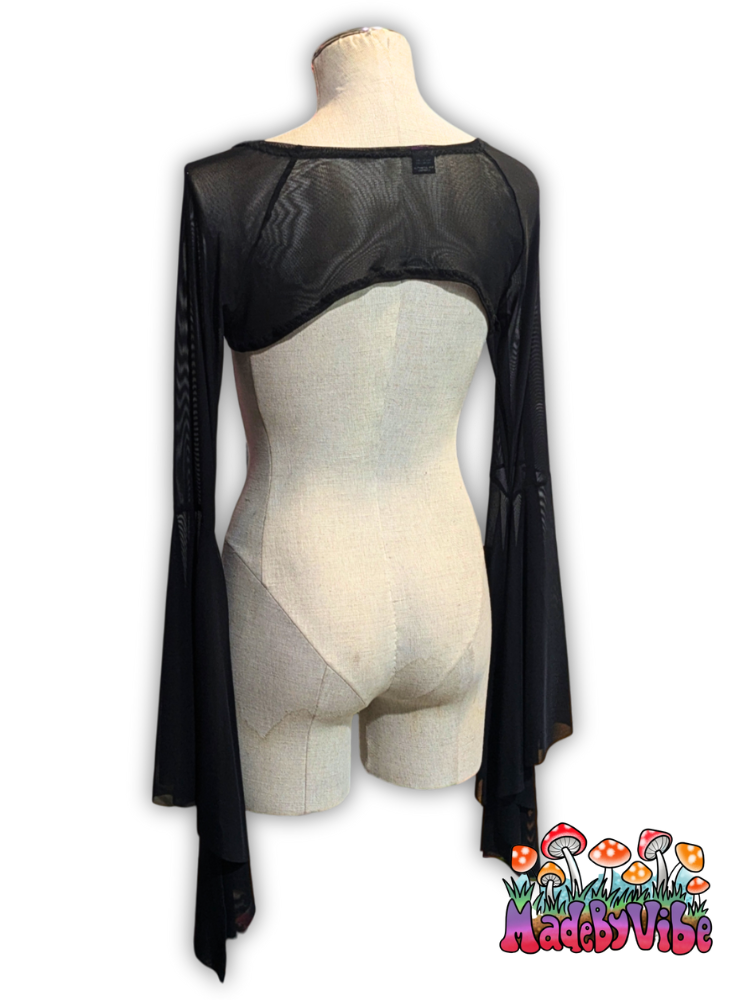 Black Mesh Dramatic Flare Sleeve Shrug - Ready to Ship
